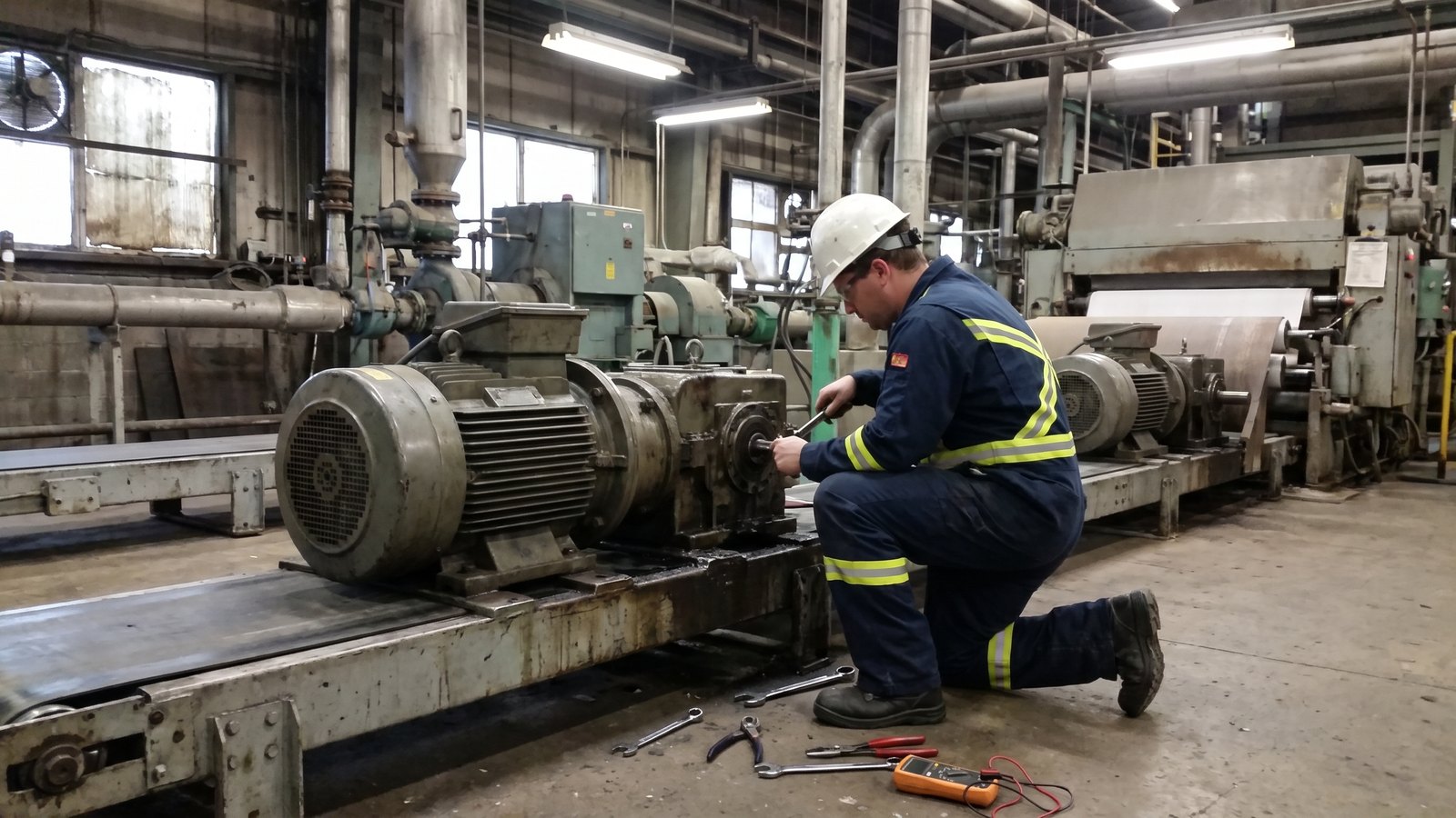 Millwrights making an unplanned breakdown repair on plant equipment
